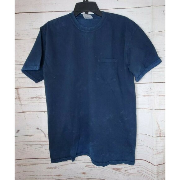Comfort Colors Dark Blue Stone Washed Design Front Pocket Cotton Medium T Shirt - Picture 2 of 6